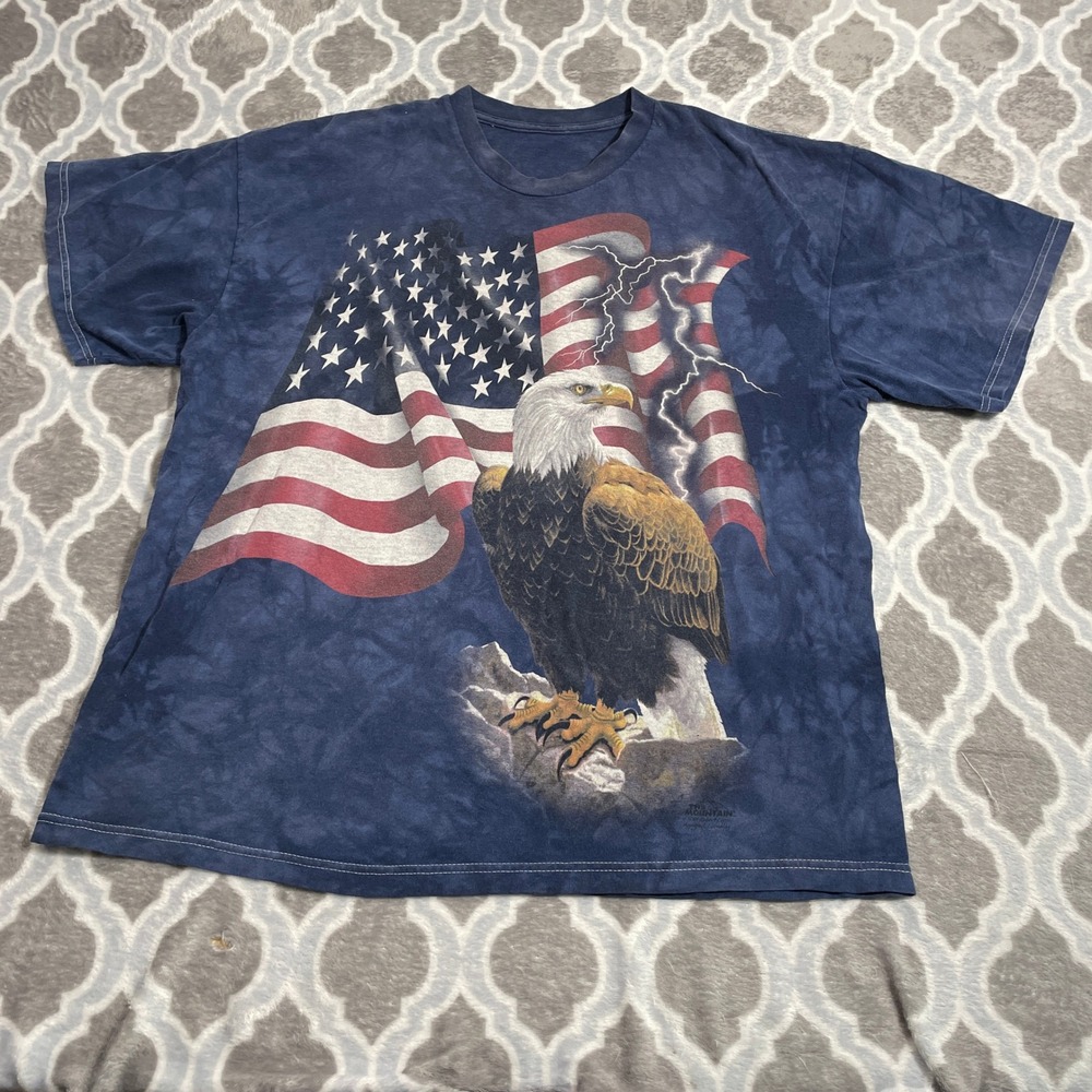 The Mountain T-Shirt Mens XL Blue Eagle American Flag Lightning Tie Dye 0684